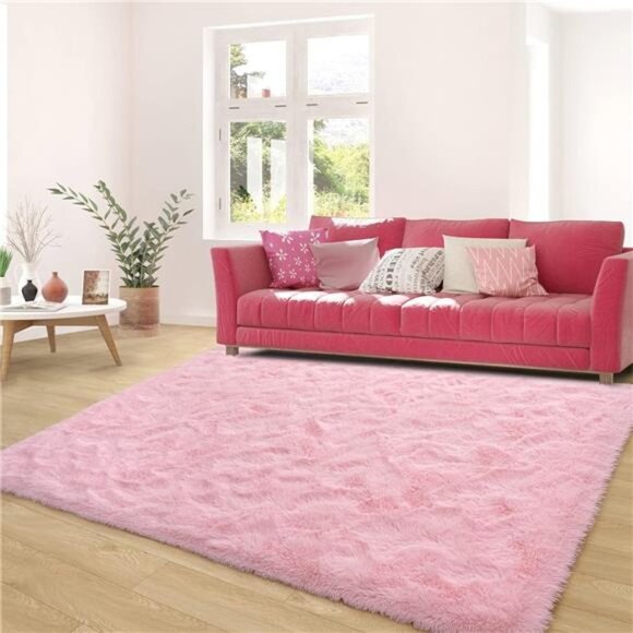 Ultra Soft Pink Rugs for Bedroom 4x6 Feet, Fluffy Shag Area Rugs for Living Room - Picture 7 of 8